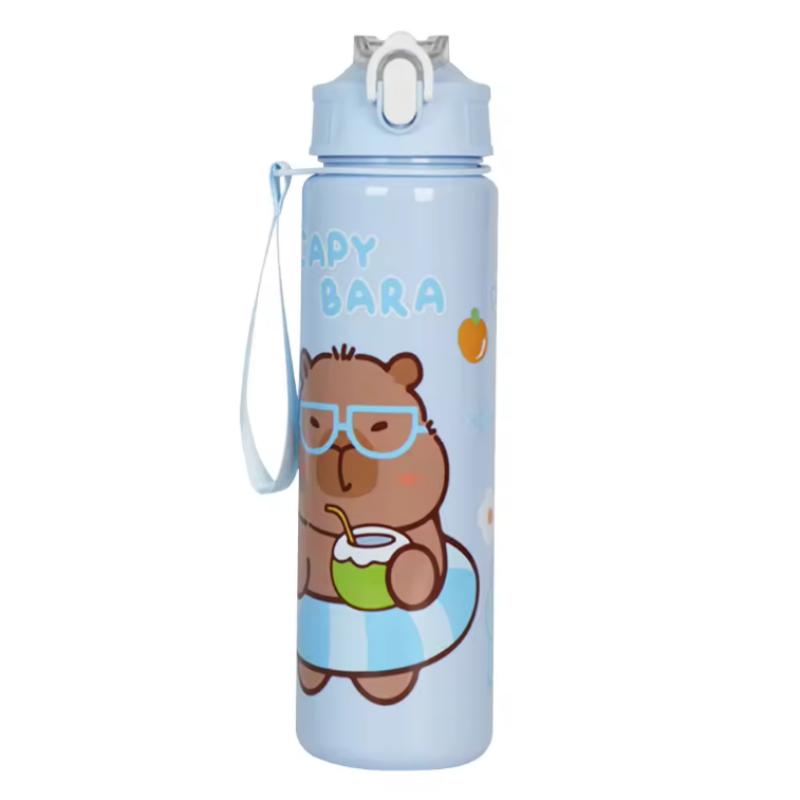 700ml Capybara Cute Water Bottle Large Capacity Sports Water Bottle with Straw & Handle Kawaii Water Cup for Outdoor Activities