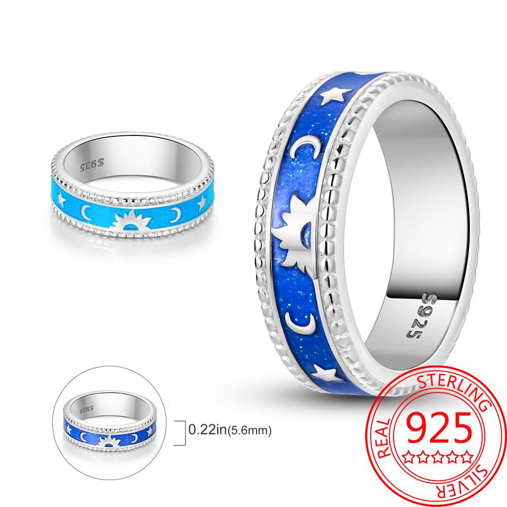 925 Silver Beautiful Stars and Moon Shining Sun Geometry Infinite Combination Ring Boutique Matching Gifts