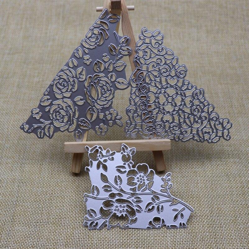 Metal Cutting Dies 3pcs Triangle Flower Border Set Diy Scrapbooking Photo Album Paper Card Crafts