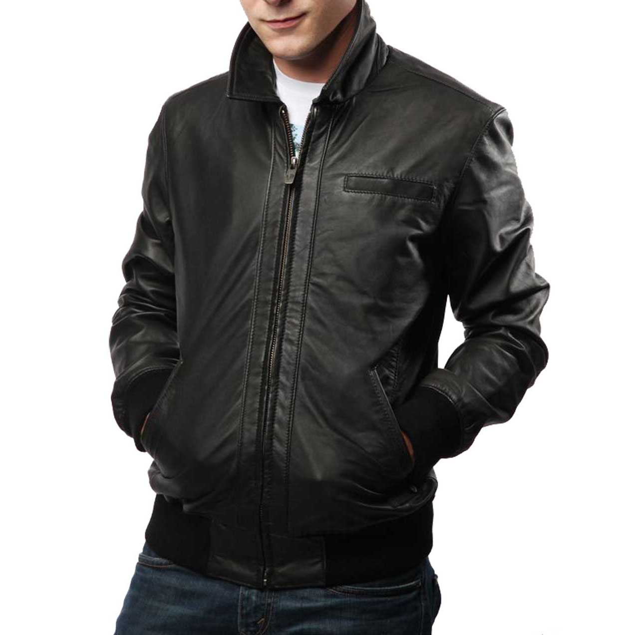 

SkinOutfit Men s Genuine Lambskin Black Leather Jacket Stylish Motorcycle Bomber Biker Outerwear MJ 160 XXXL чорний
