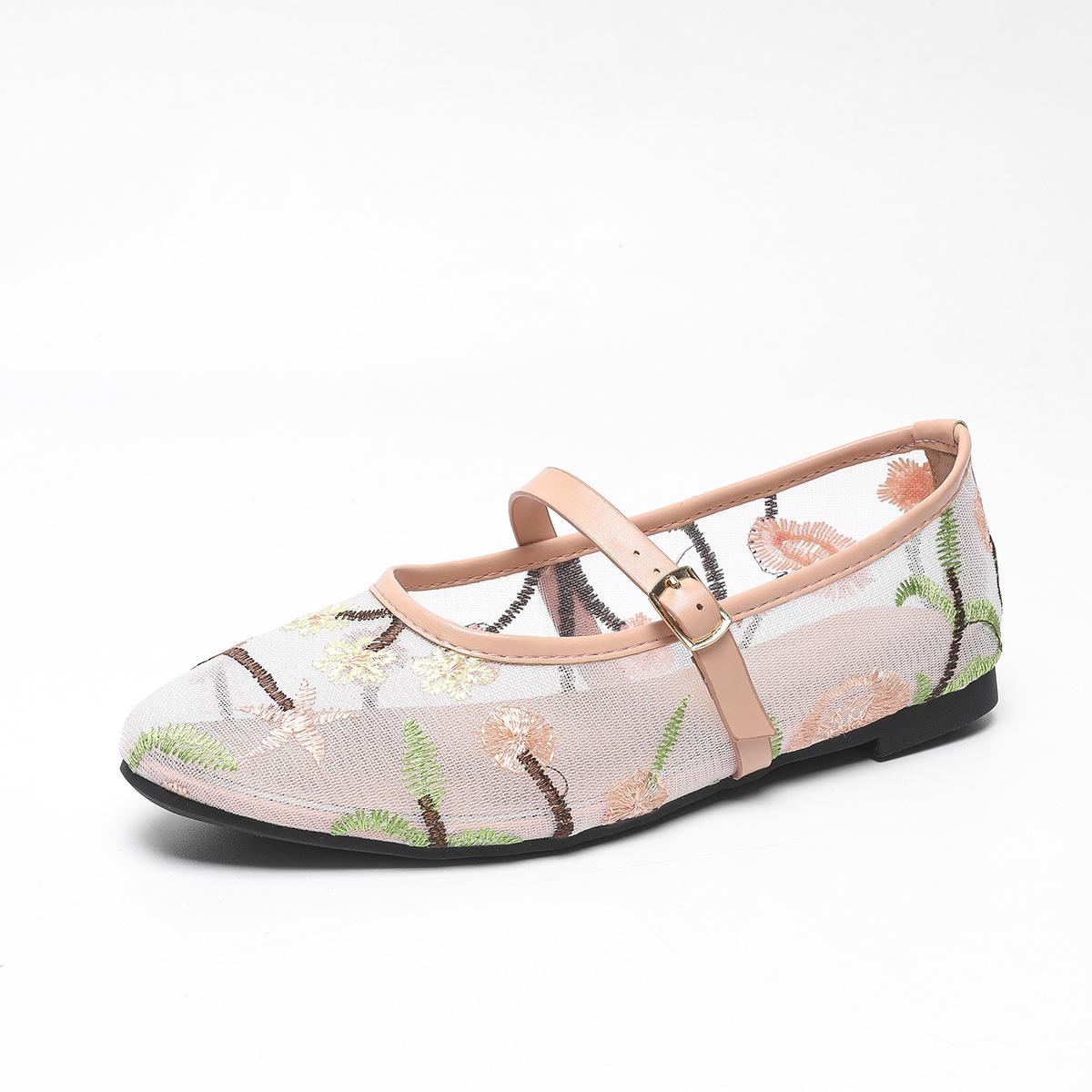 

Популярная сетчатая вышитая тесьма одиночные туфли большого размера женская обувь-размер 45 розовый