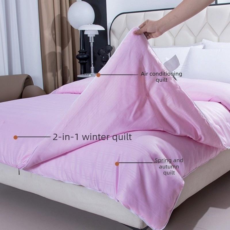 

Jacquard silk quilt two-in-one zipper model mother and child quilt thickened spring and autumn quilt universal in all seasons 150x200cm A вишневый розовый