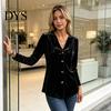 Women Velvet Blouse Fall Shirt, Button Down Long Sleeves Casual Top, Shirt Solid Color Loose for Daily Wear Work