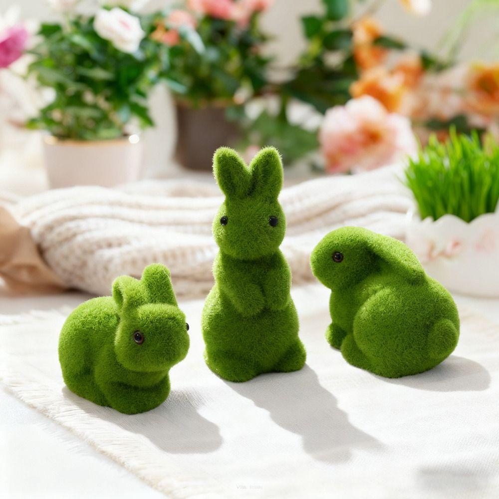 Simulation Moss Easter Decorations Moss Green Easter Bunny Figurines  Garden Decorations