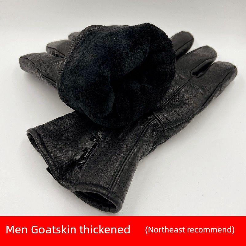 

Перчатки из натуральной кожи мужские Heattech водонепроницаемые велосипедные тонкие женские перчатки из козьей кожи велосипедные на флисовой подкладке утолщенные зимние сенсорные Men northeast thickened warm money [Goatskin]] M