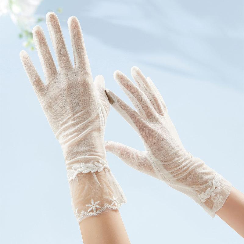 Thin Sunscreen Gloves Women's UV Protection Summer Lace Non-slip Breathable Driving Outdoor Touch Screen Ice Silk Gloves