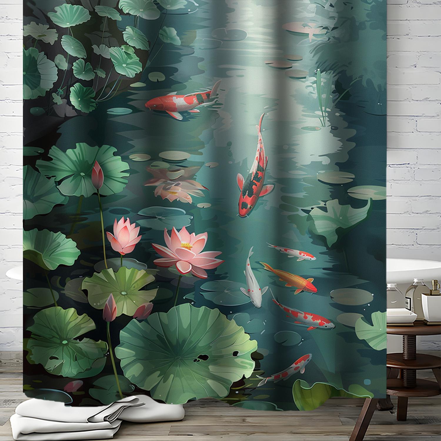 

Serene Koi Pond Shower Curtain - Multi-Style Bath Decor, Perfect For Those Who Love Nature-Inspired And Practical Designs W60H190(CM)-1 Pcs