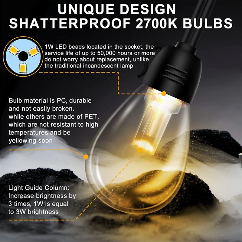 50ft 20 Bulbs Solar Outdoor Lights S14 Fairy String Light Christmas Garland Waterproof Edison LED Light Patio Garden Party Decor