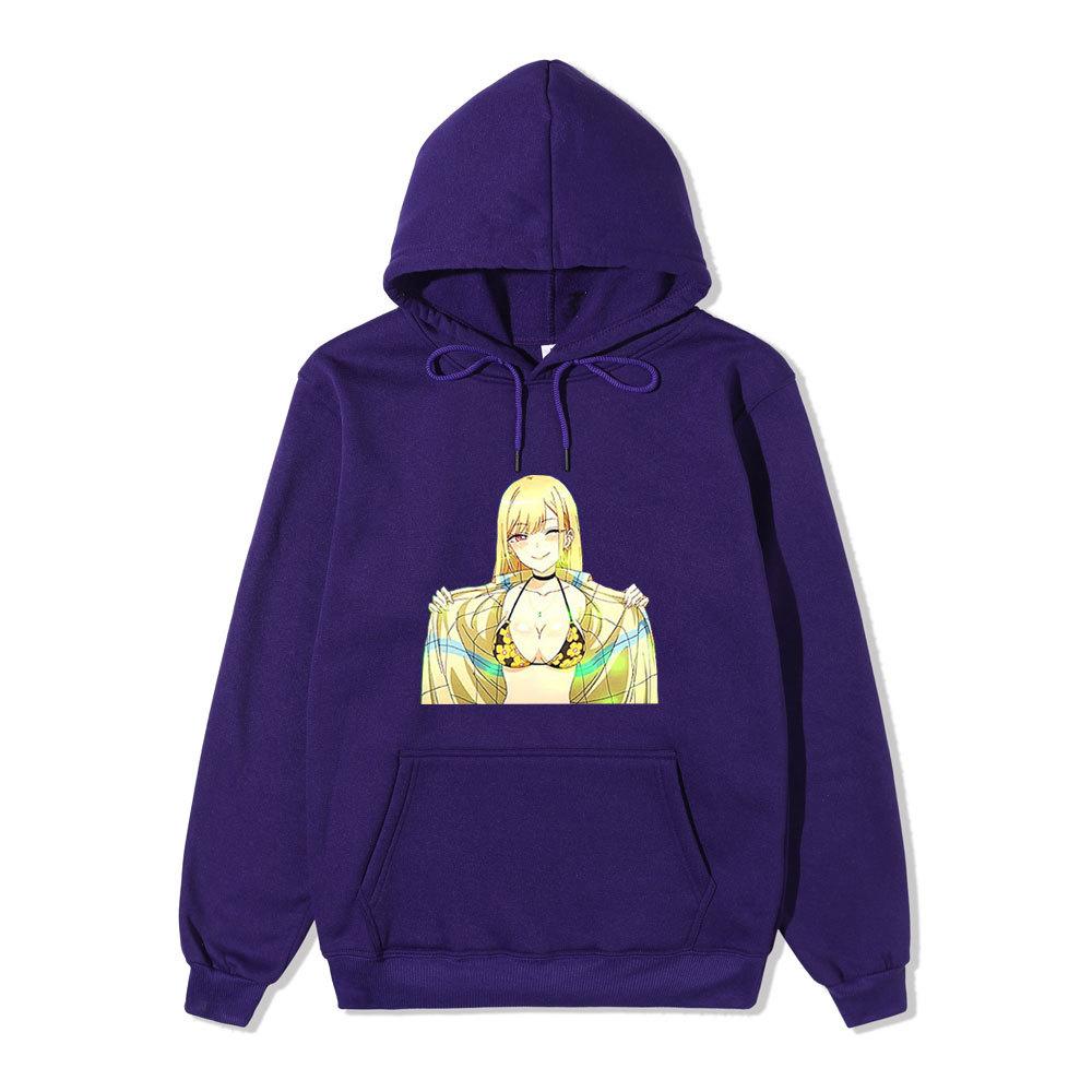 My Dress-Up Darling Marin Kitagawa Unisex Fleece Hoodie Anime Character Front Print Long Sleeve Casual Pullover Sweatshirt