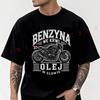 Men's Moto Cotton T-Shirt Black Retro Biker Design With BENZYNA Text Tshirt Adventure Casual O-Neck Top Tee