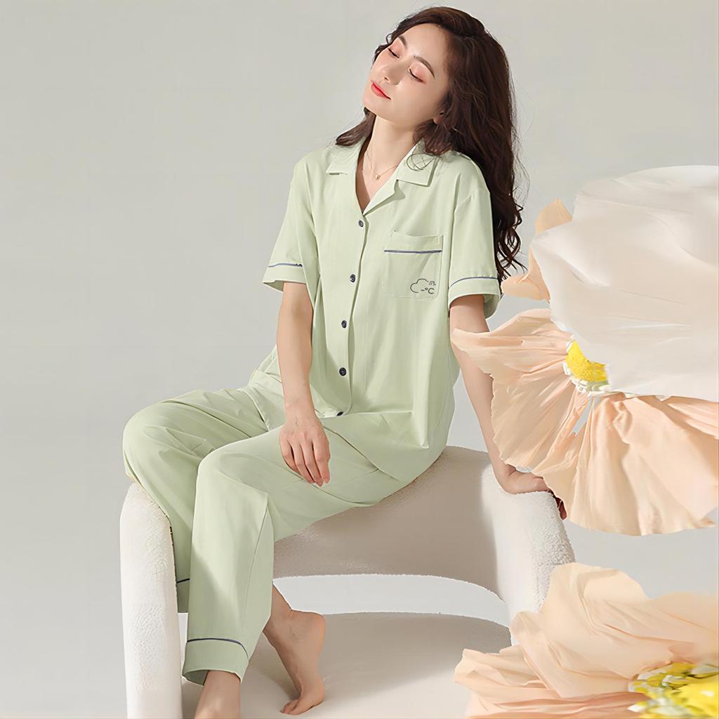 Women's Summer Cotton Short Sleeve & Long Pants Casual Home Wear