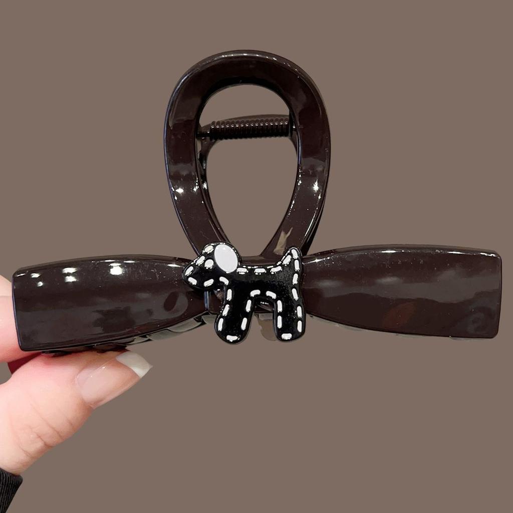 Cartoon Puppy Scratch Clip Deep Brown Series Large Hair Clip Cute and Niche Design Back Of The Head Coiled Hair Shark Headband