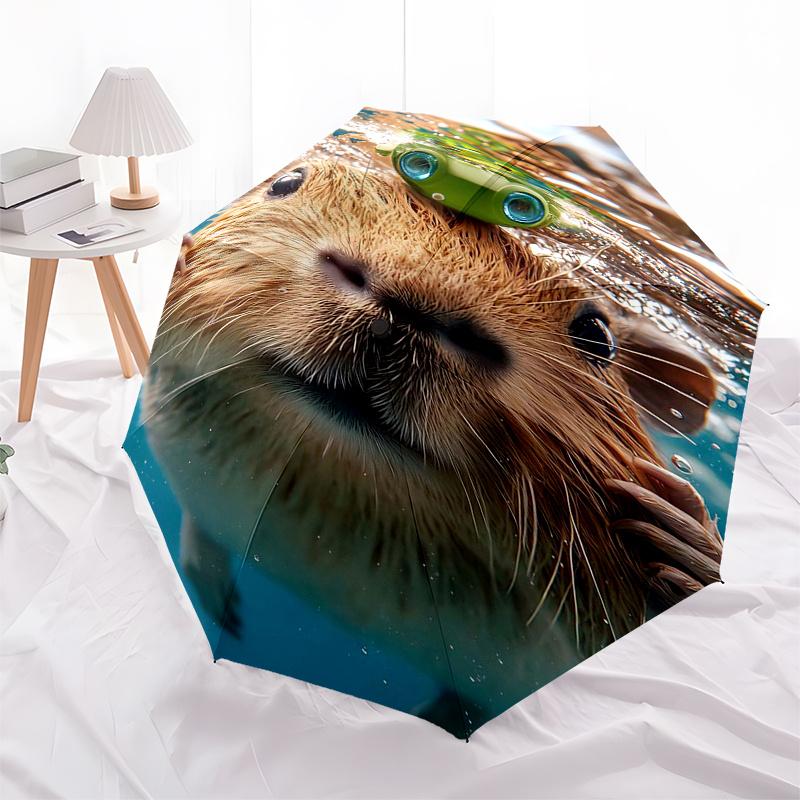 Capybara Themed Travel Umbrella 8 Ribs Automatic Opening and Closing, Portable Folding Design, Compact and Stylish Umbrella Suitable for Out