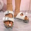 Fashion Ladies Shoes 2025 Open Toe Women's Slippers Summer Hot Sale Buckle Platform pearl Crystal Sandals Outdoor Daily Casual Slippers