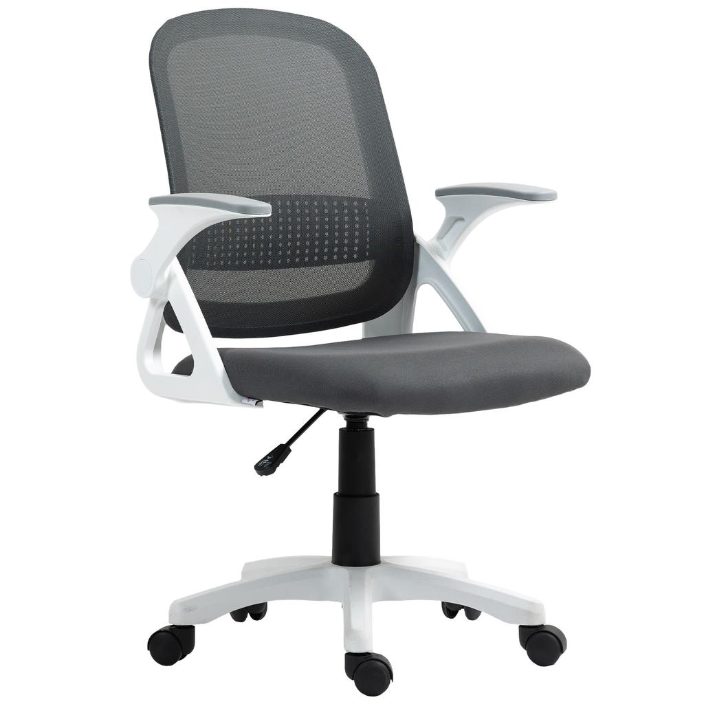 Breathable Mesh Office Chair, Ergonomic Swivel Chair with Folding Armrests and Lumbar Support, Grey