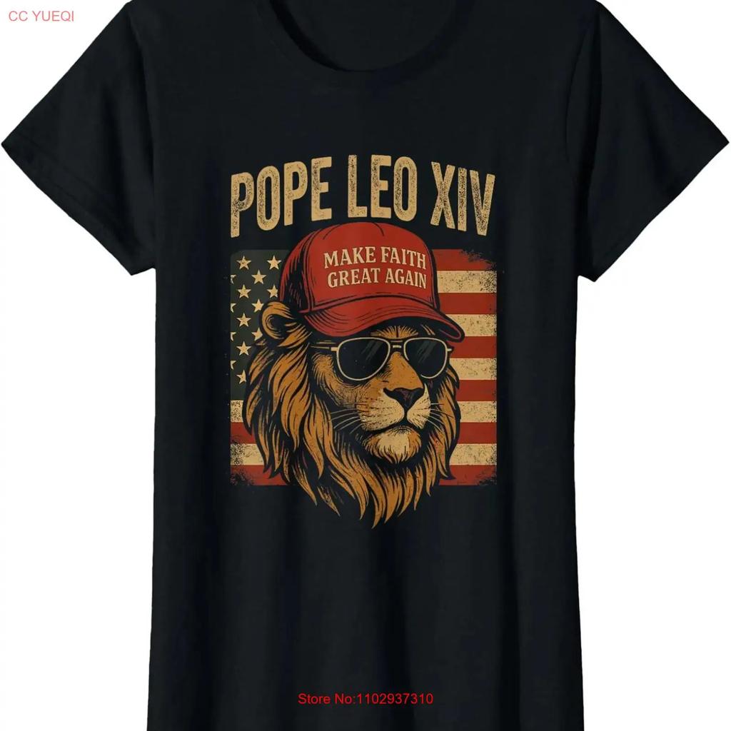 New American Pope Us Leo Xiv Usa Flag Cool Ladies Crewneck T Shirt Vintage Unisex Soft Casual Comfortable Versatile