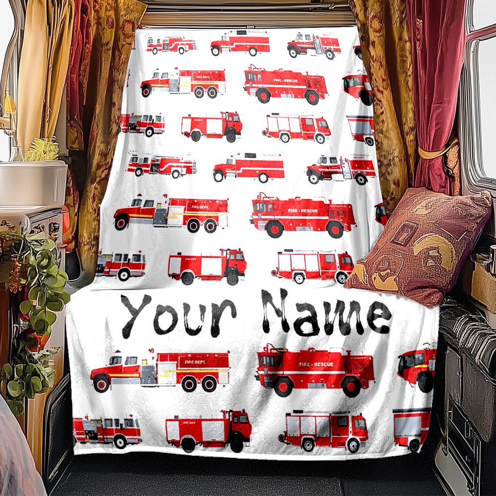 Personalized Fire Truck Design For Name Customization Blanketcustomize Your Name Lightweight Comfortable And Stylish Blanket For Travel Bed Home Chair