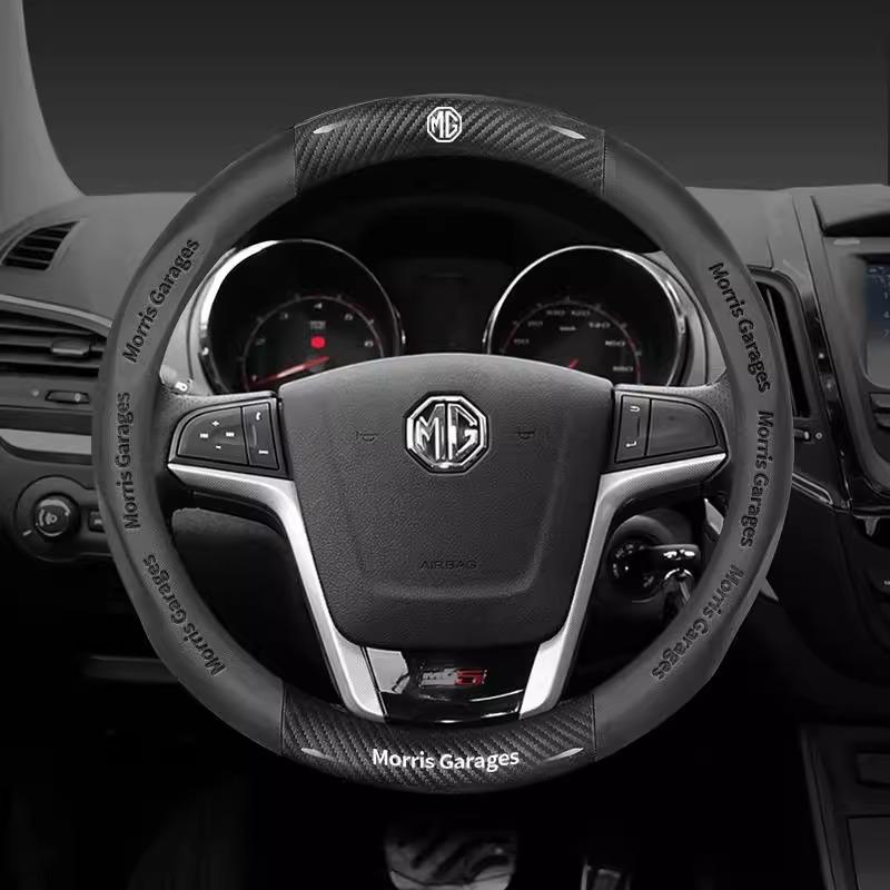 Car Carbon Fiber Leather Steering Wheel Cover For MG MG4 3SW ZR EHS EZS GS MG7 MG5 MG6 MG3 HS ZS EV GT X Power Auto Accessories we4