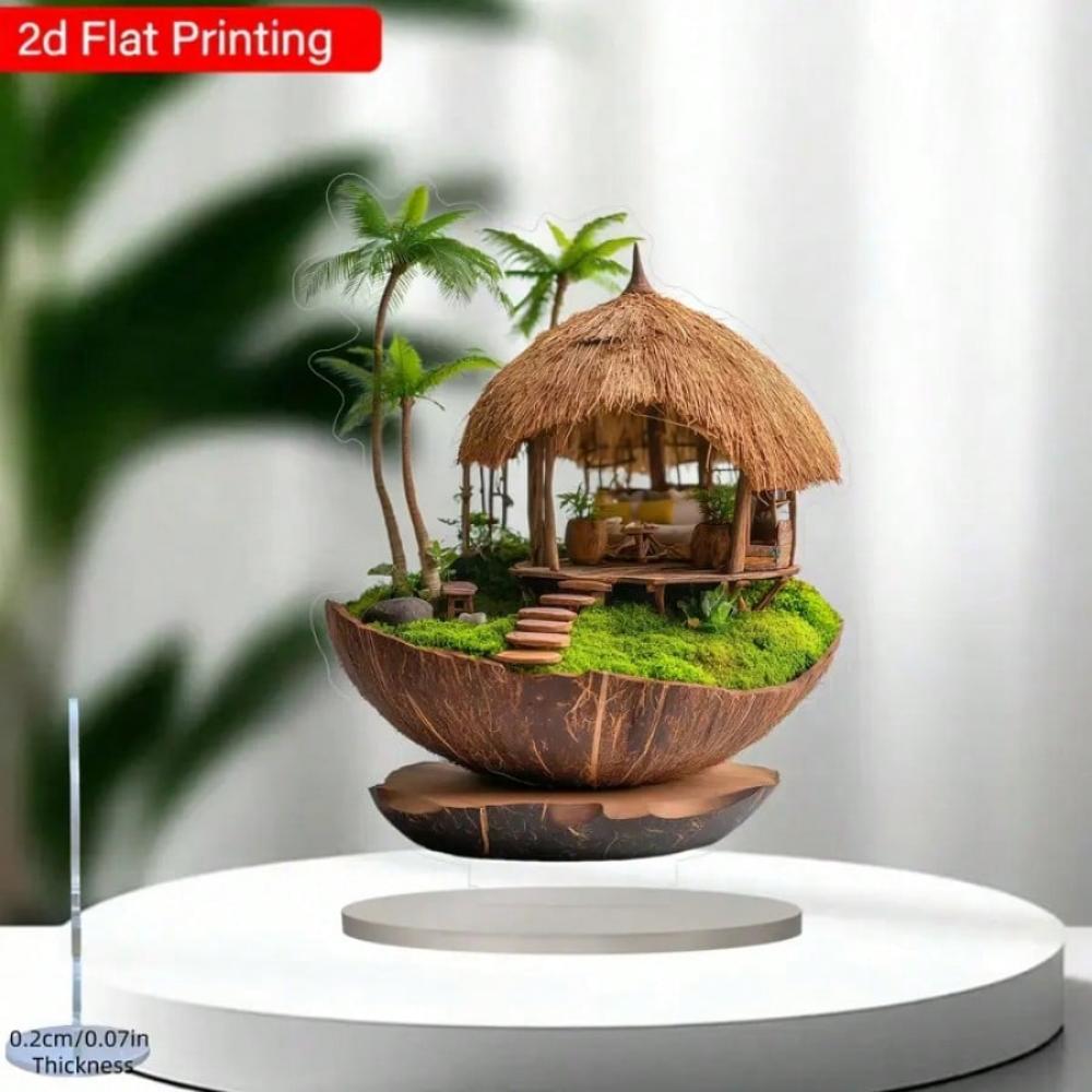 Retro grass house, 2D flat acrylic, tabletop decoration, ornaments, suitable for office, living room, party, Christmas, Halloween