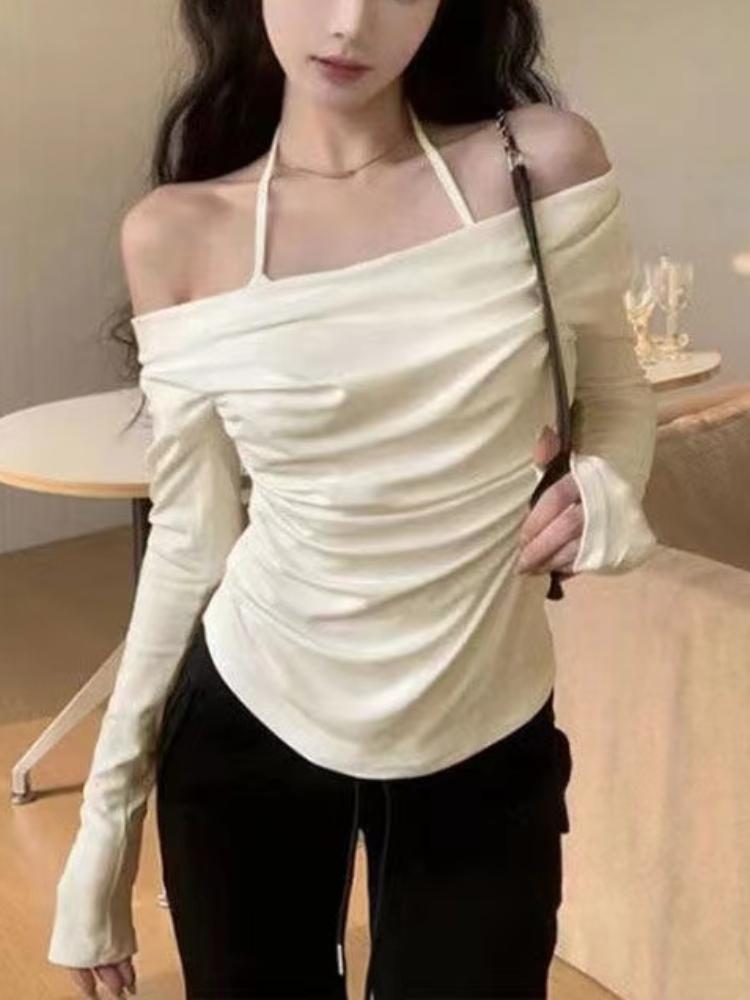 Herbst Französische Mode Retro Sexy Oberteile Damen Elegant Schlank Fake Zweiteiler T-Shirt Streetwear Neues Design Schick Hübsche Kleidung 2026