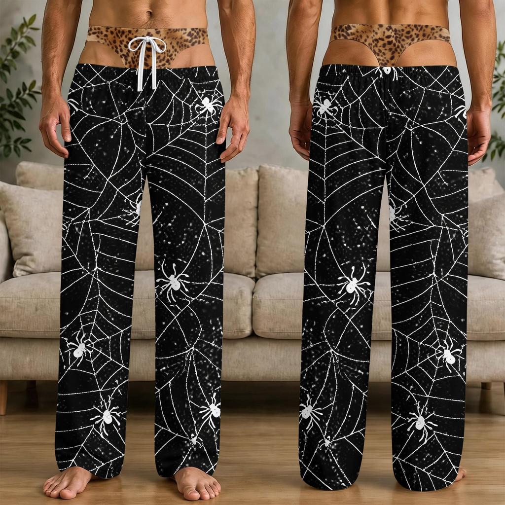Men's Funny Halloween Print Pajama Pants with Pockets, Quirky Sleep Pants for Home