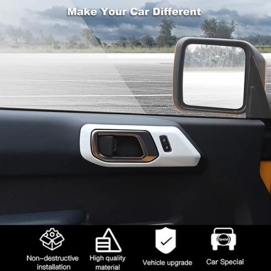 Inner Door Handle Bowl Decor Cover Bezels for 21+ Ford Bronco White Accessories
