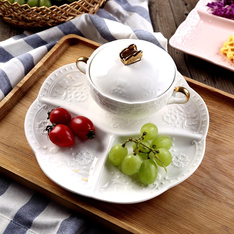 Children's Ceramic Butterfly Divided Plate, Home Breakfast Plate, Japanese Dumpling Plate, Creative Dried Fruit Dinner Plates