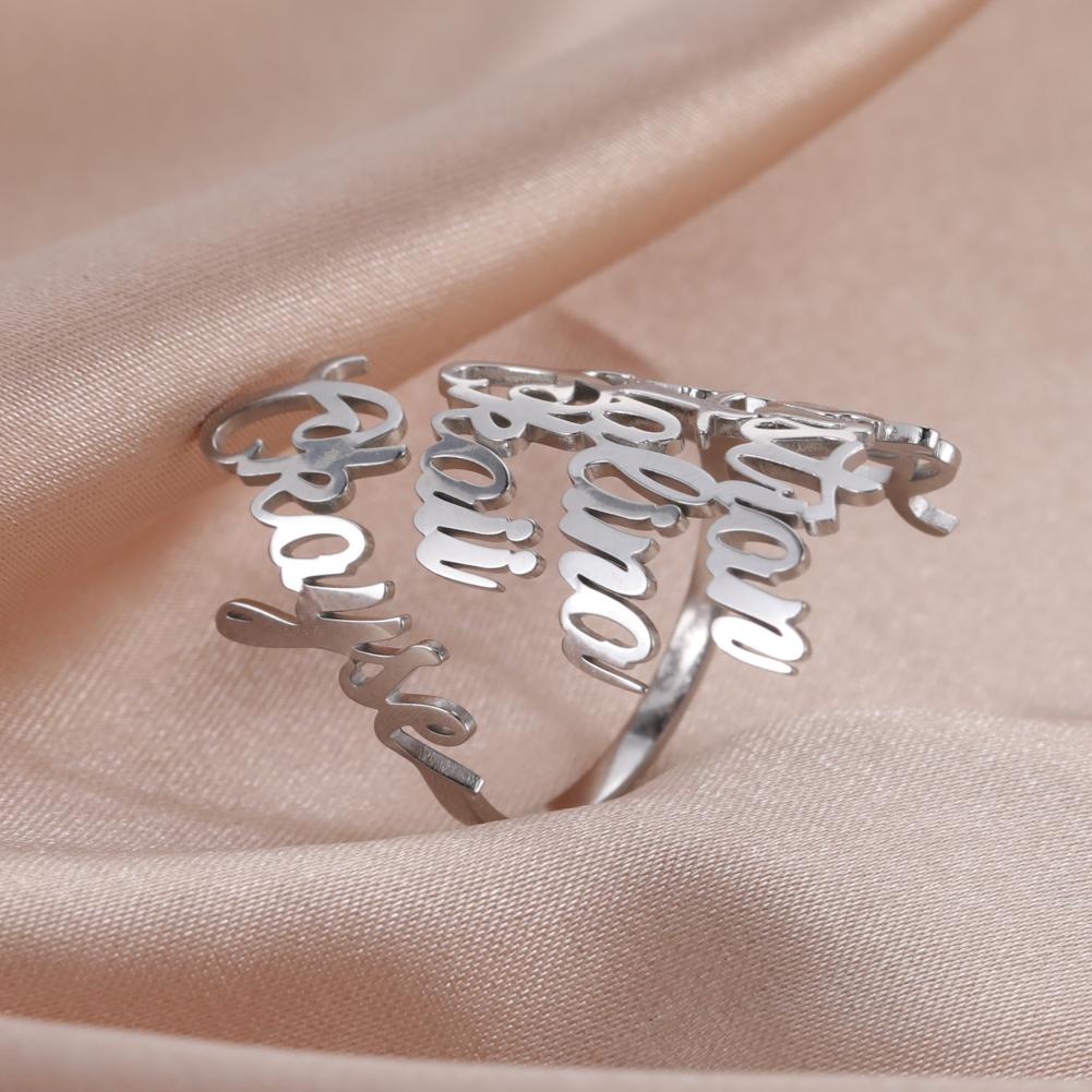Custom 3 Double Finger Ring Personalized Family Couple Mother Father Gift For Women Men Gold Color Stainless Steel Jewelry