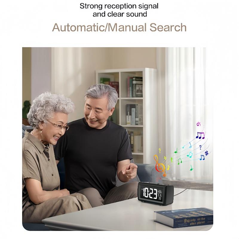 FM Radio Digital Alarm Clock with 7 Light Color Changing Date Week Snooze Table Clock 5 Levels Brightness 12/24H DST LED Clock