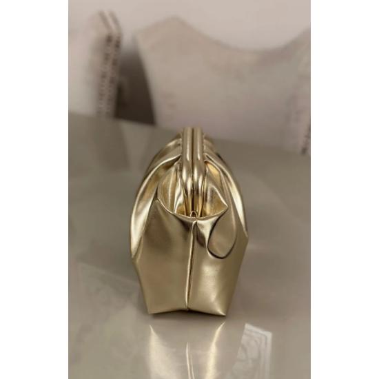 Women's Gold Color Shiny Faux Leather Shoulder Clutch Daily and Evening Bag