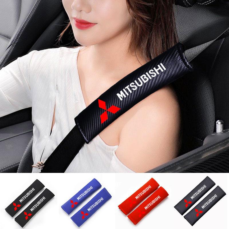 Car Safety Belt Carbon fibre Shoulder Pad Safety Strap Cover for Mitsubishi Lancer ASX Outlander Pajero Evolution Car Accessorie