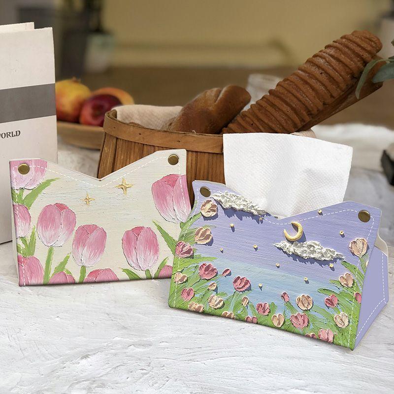 Tulip Leather Tissue Box With Multi Use Design For Car And Home Decor