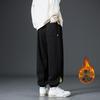 Men's Fleece-Lined Slim-Fit Cuffed Sweatpants - Thick, Stylish, Large Size, Steel Stamp Design for Autumn/Winter