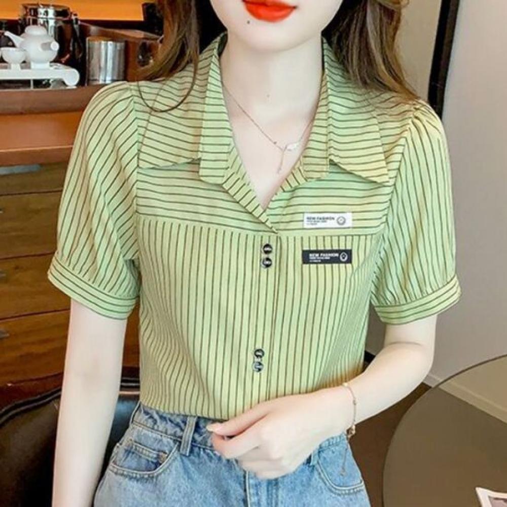 Navava Short Sleeve Shirt Retro Stripe Label Point Nb3104