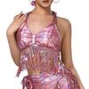 Professional Dance Costume Top Elastic Fabric Glittering Fringe Sequins For Performances And Practice Use