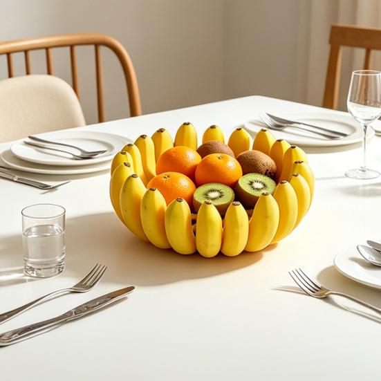 3D Printed Banana Shape Fruit Bowl Funny Decorative Fruit Plate Desktop Key Bowl for Home Kitchen Dining Room