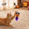 Halloween Katzenrute Spielzeug Interaktiv mit Federn und Glocke Linderung von Langeweile Angst für Haustiere Spinnen Schädel Kürbis Designs Band Indoor