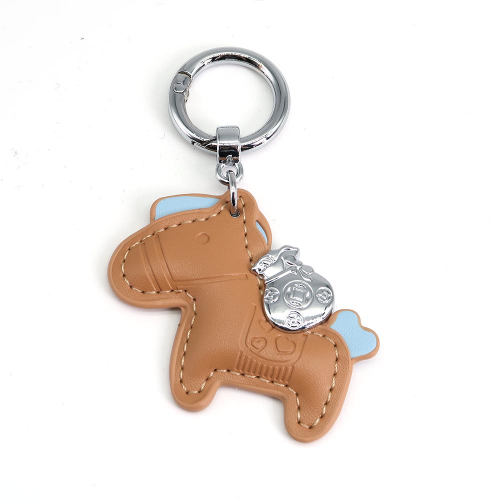 Handmade Leather Rocking Horse Keychain Pendant - Cartoon Style