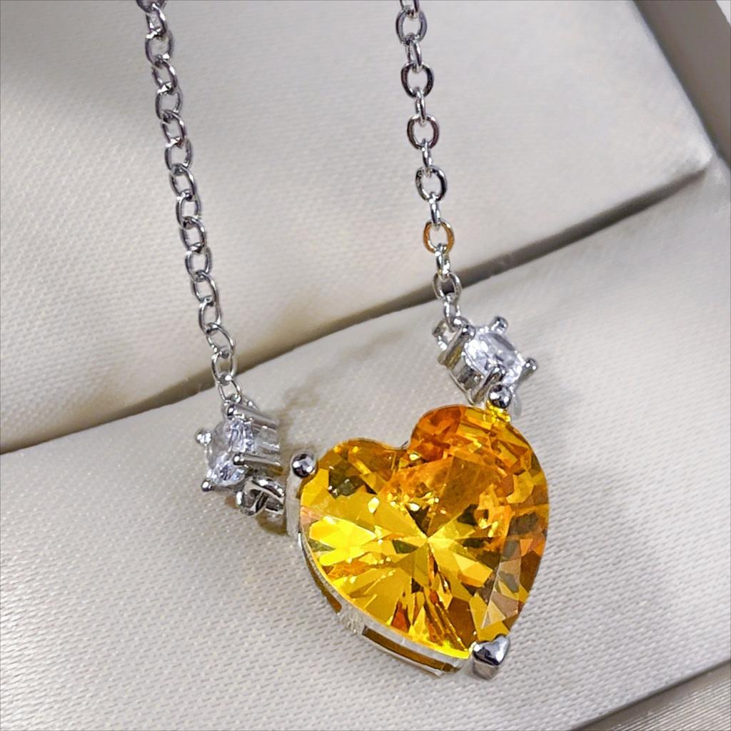 Sparkling Yellow Cubic Zirconia Necklace for Women's Wedding Anniversary Party Luxury Accessories Gifts Fashion Jewelry Pendant