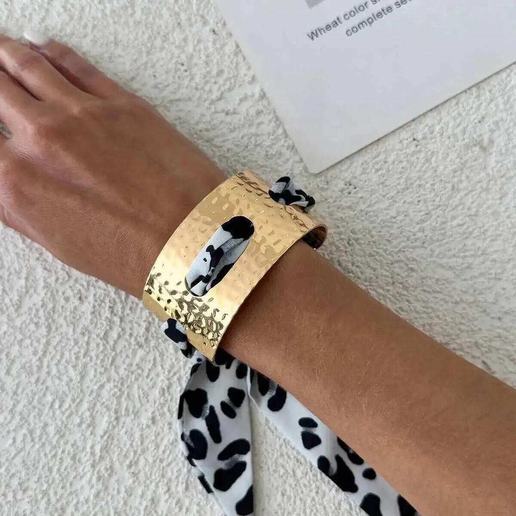 IngeSight.Z Creative Colorful Ethnic Style Wristband Metal Bracelet Women Classic Pleated Scarf Wrapped Open Bangle Jewelry 2026