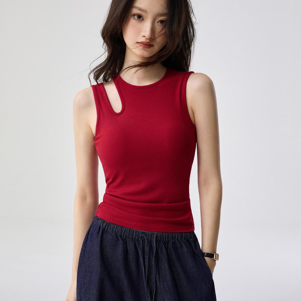 With Cup Fixed Chest Pad Hollow Shoulder Design Sling Vest Women's Summer Wear Slim and Thin Versatile Bottoming Top