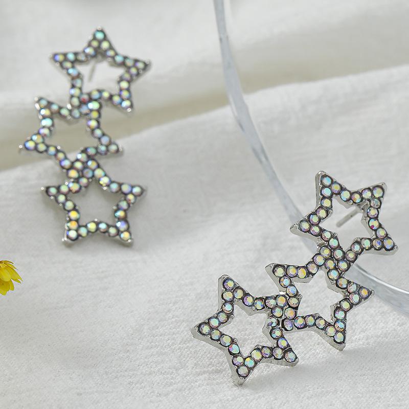 Colorful Star Pentagram Stud Earrings for Women - European and American Fashion Jewelry