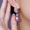 Luxury Romantic Purple Shining Brightly Full Zircon Leaves Pearl Pendant Dangle Earrings for Women Wedding Bride Charm Jewelry