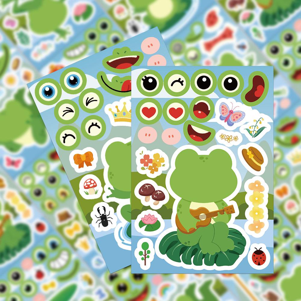 8-Sheet Frog Cartoon Sticker Set: Fun, Simple Collage for Phone Cases, Notebooks, and Journals