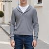 Men Spring Autumn V Neck Long Sleeve Rib Casual Pullover Tops