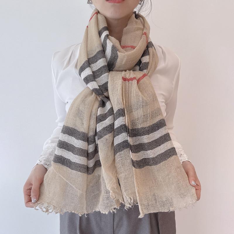 French Retro Wool Acrylic Long Scarf Women's Classic Striped Maillard Medium Thick Shawl Fashion Trend