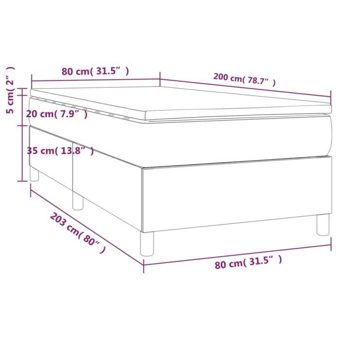 3144646 vidaXL Lit à sommier tapissier et matelas Gris foncé 80x200 cm Velours