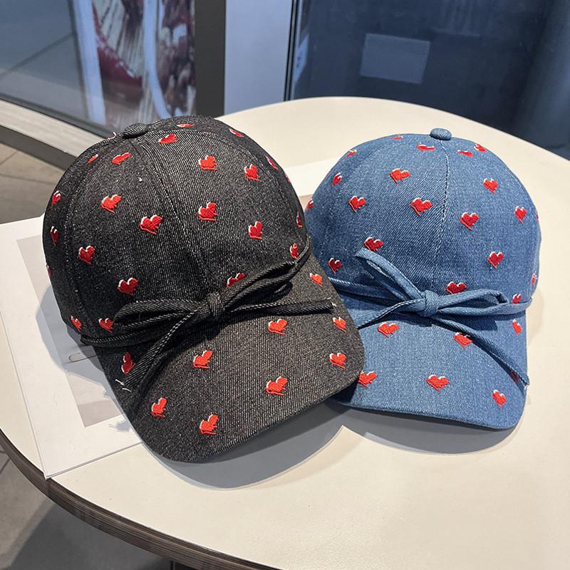 Denim Cap With Heart And Bow Design Sun Blocking For Spring And Autumn Wear