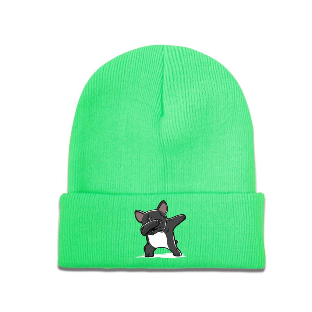 Dabbing Francouzský buldoček Funny Knitted Caps Dámské Unisex čepice podzimní zimní čepice Polyester zateplené čepice