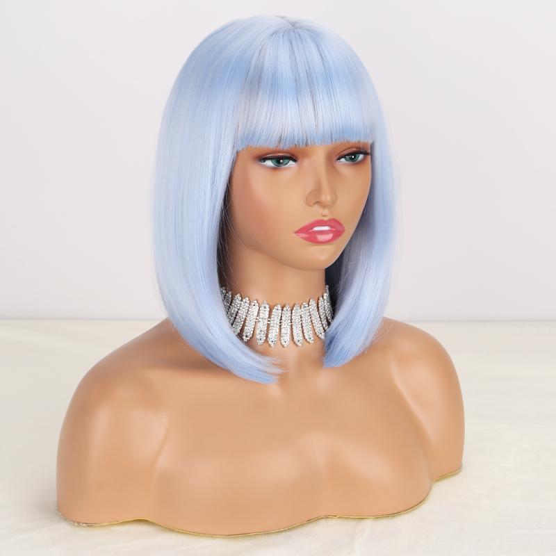 MISS WIG Ženy Krátká rovná Bobová paruka s ofinou Syntetické vlákno Přírodní Rovná Bobová Cosplay Paruka na denní nošení Paruka po ramena
